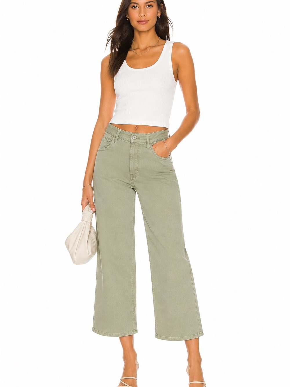 BCBGeneration Olive Green Cropped Wide-Leg Jeans